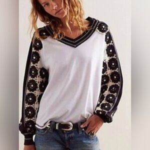 (NWOT) Free People Oceanside Long Sleeve Crochet Tee Size M We The Free